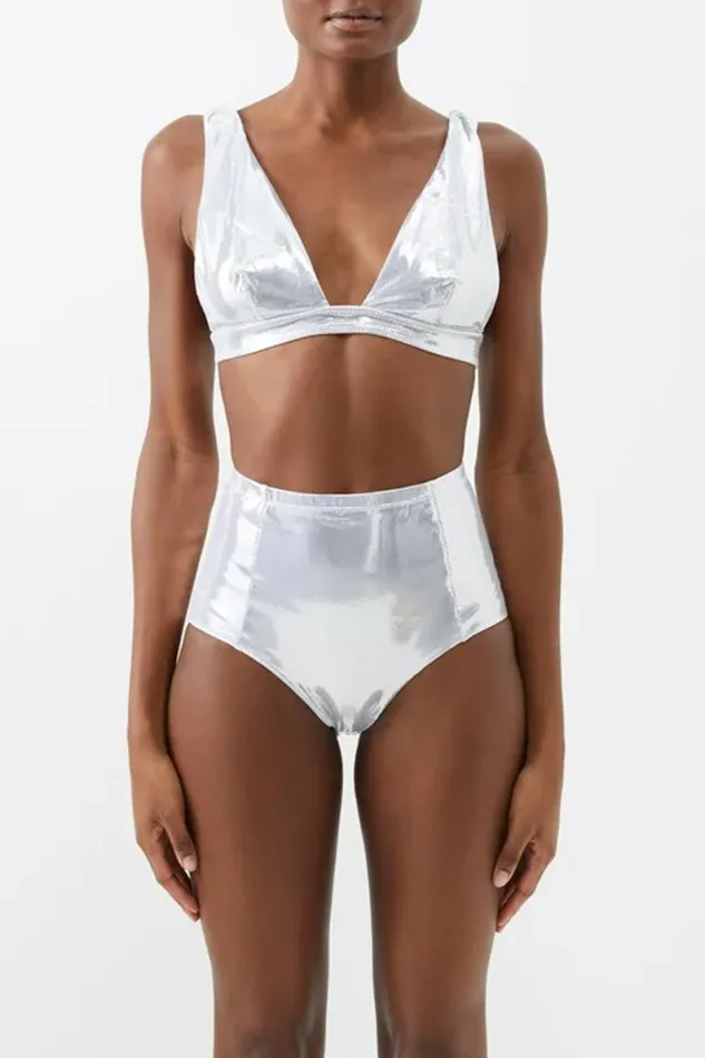 Women Swimwear DODO BAR OR V BIKINI TOP Silver