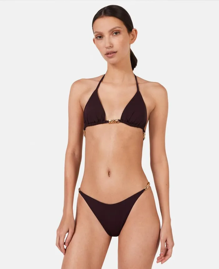 Women Swimwear Stella McCartney Falabella Chain VShape Bikini Briefs Burgundy