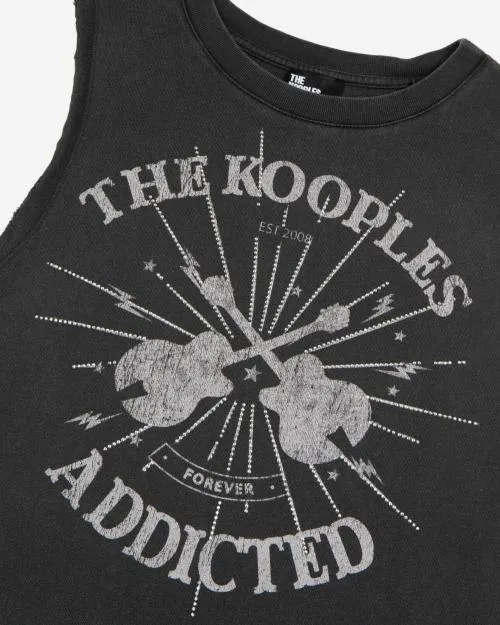 Women Tshirts The Kooples Faded Black Screen Print Tank Top With Rhinestones Black Washed
