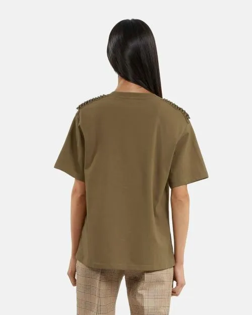 Women Tshirts The Kooples Khaki TShirt With Chains Kaki