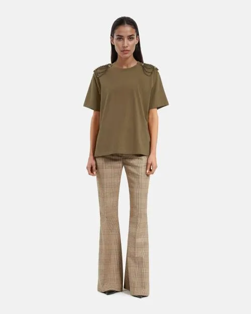 Women Tshirts The Kooples Khaki TShirt With Chains Kaki