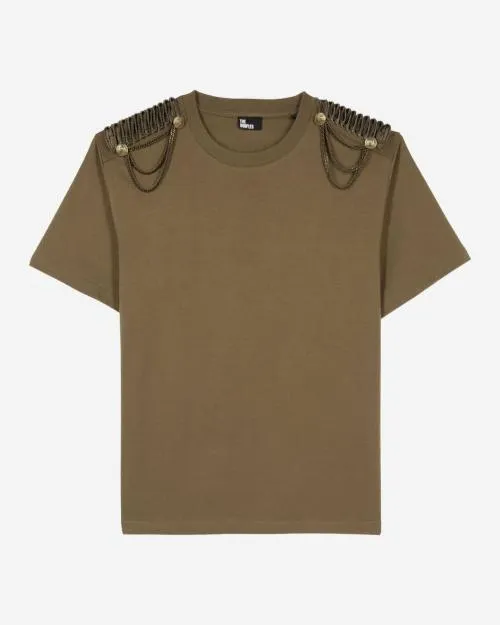 Women Tshirts The Kooples Khaki TShirt With Chains Kaki