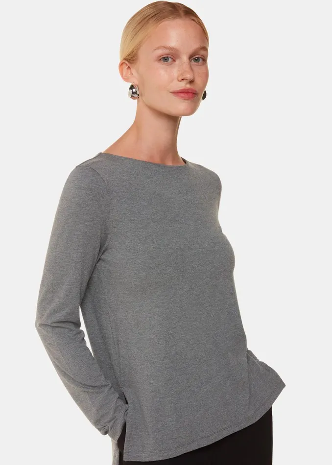 Women TShirts Whistles Grey Marl Slim Straight Neck Jersey Top