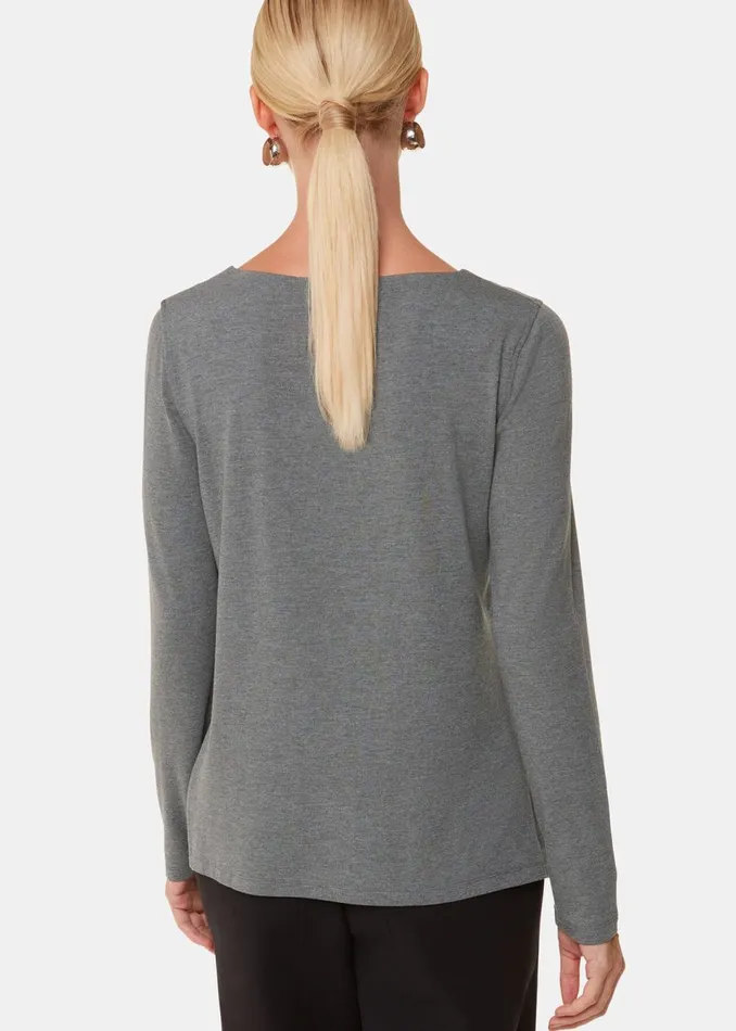 Women TShirts Whistles Grey Marl Slim Straight Neck Jersey Top