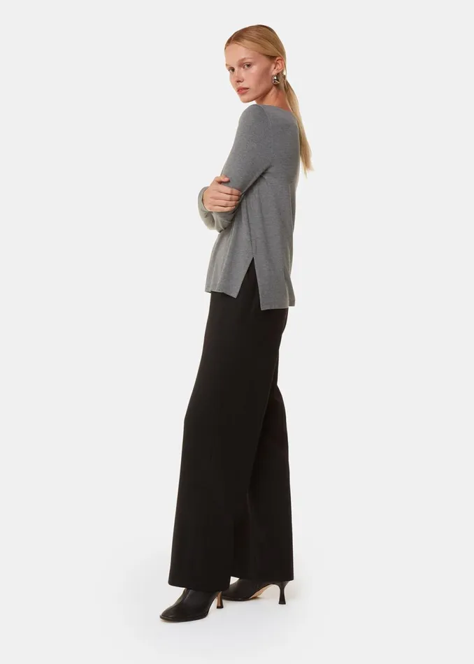Women TShirts Whistles Grey Marl Slim Straight Neck Jersey Top