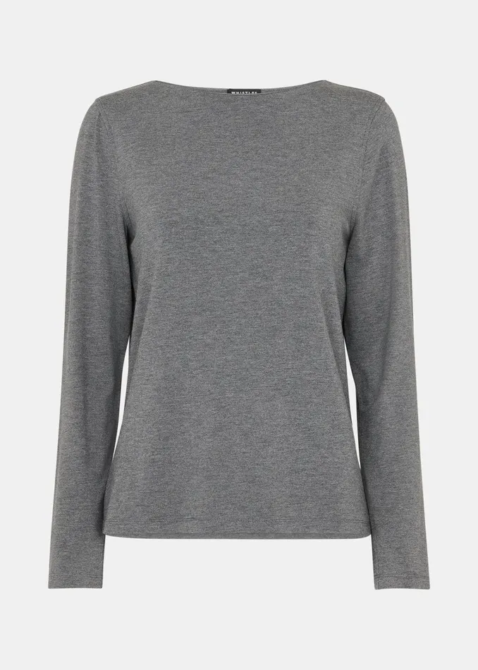 Women TShirts Whistles Grey Marl Slim Straight Neck Jersey Top