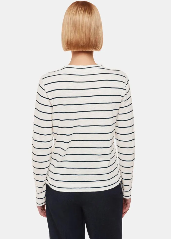 Women TShirts Whistles Ivory Stripe Crew Neck Pocket Top