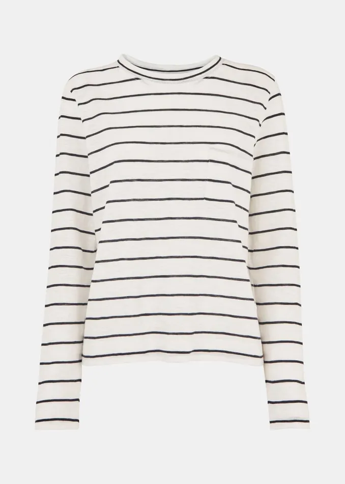 Women TShirts Whistles Ivory Stripe Crew Neck Pocket Top