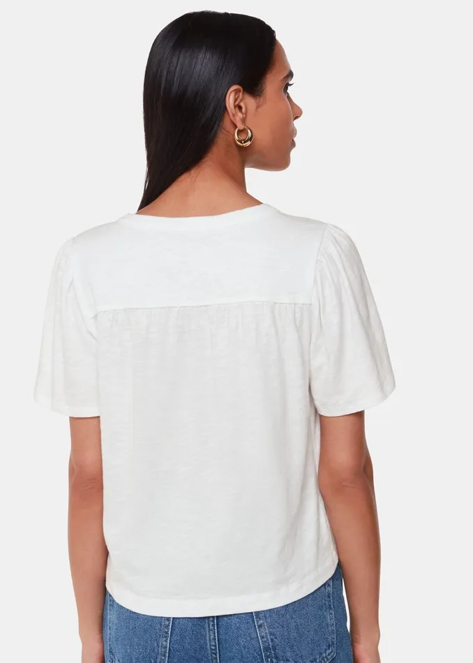 Women TShirts Whistles White Maeve V Neck Button Front Tee