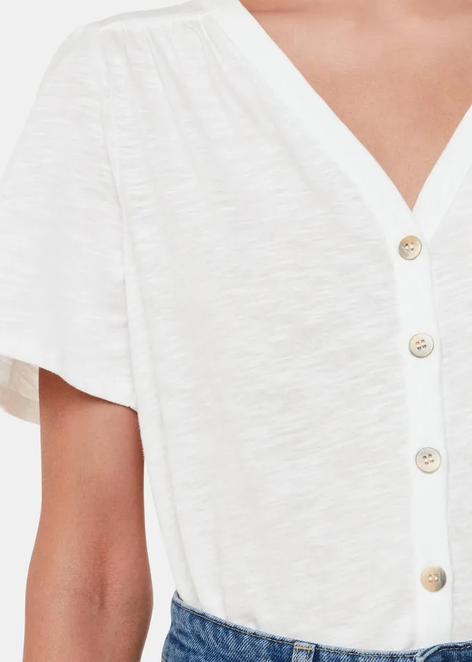 Women TShirts Whistles White Maeve V Neck Button Front Tee
