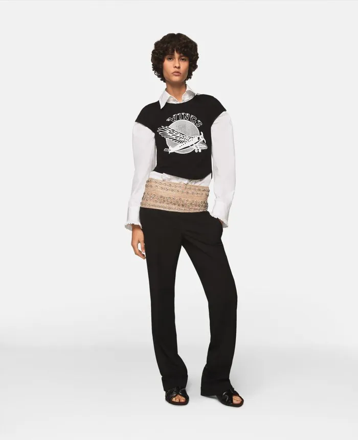 Women Tailoring Stella McCartney CrystalEmbellished Wool Trousers Midnight Black