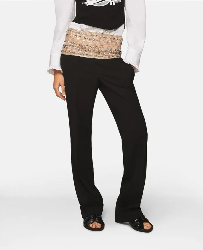 Women Tailoring Stella McCartney CrystalEmbellished Wool Trousers Midnight Black