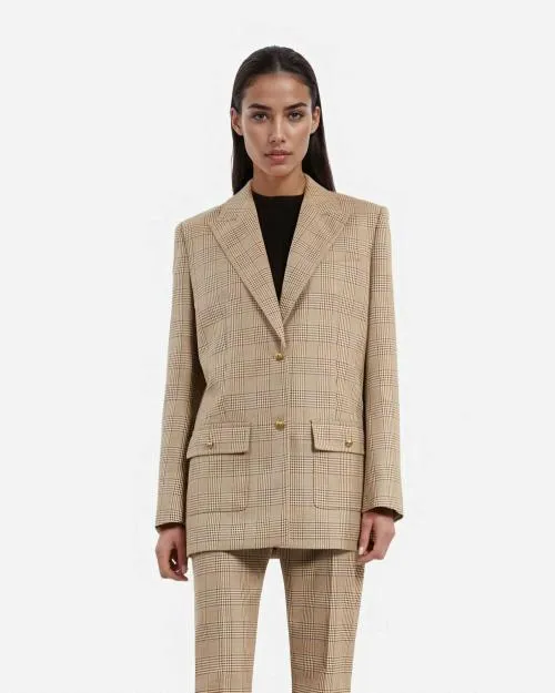 Women Tailoring The Kooples Beige Prince Of Wales Wool Suit Jacket Beigebrown
