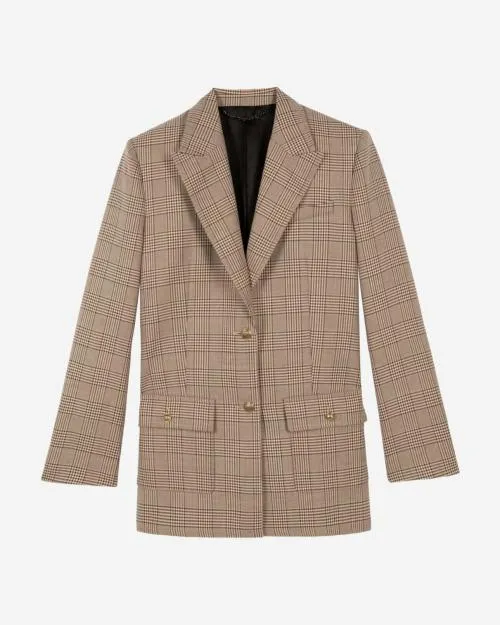 Women Tailoring The Kooples Beige Prince Of Wales Wool Suit Jacket Beigebrown