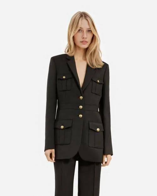 Women Tailoring The Kooples Black SafariStyle Suit Jacket Black