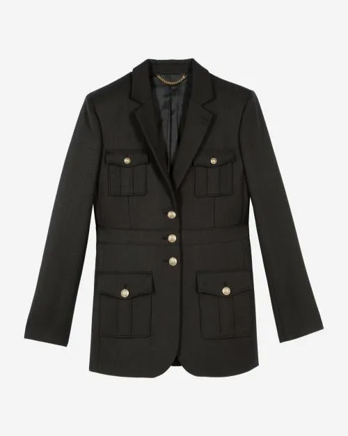 Women Tailoring The Kooples Black SafariStyle Suit Jacket Black