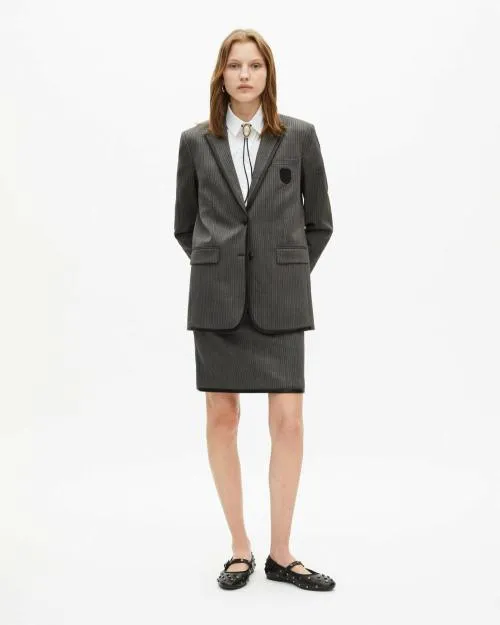 Women Tailoring The Kooples Gray Striped Wool Blend Jacket Dark Grey