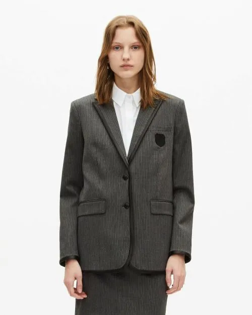 Women Tailoring The Kooples Gray Striped Wool Blend Jacket Dark Grey