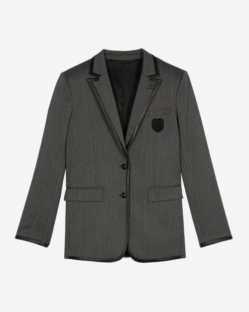 Women Tailoring The Kooples Gray Striped Wool Blend Jacket Dark Grey