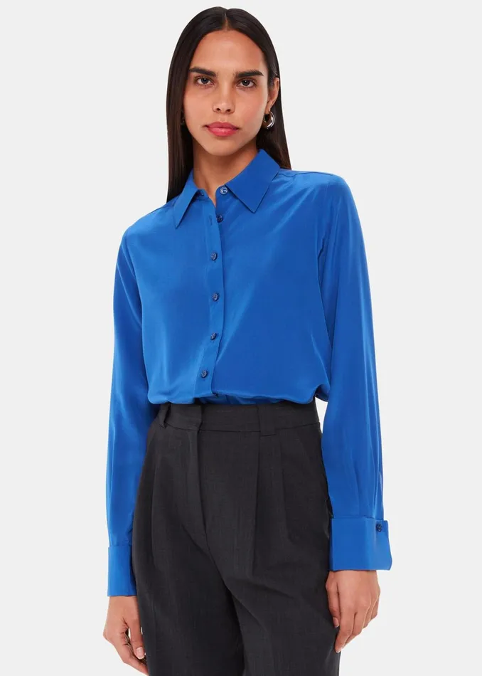 Women Tailoring Whistles Blue Ultimate Silk Shirt