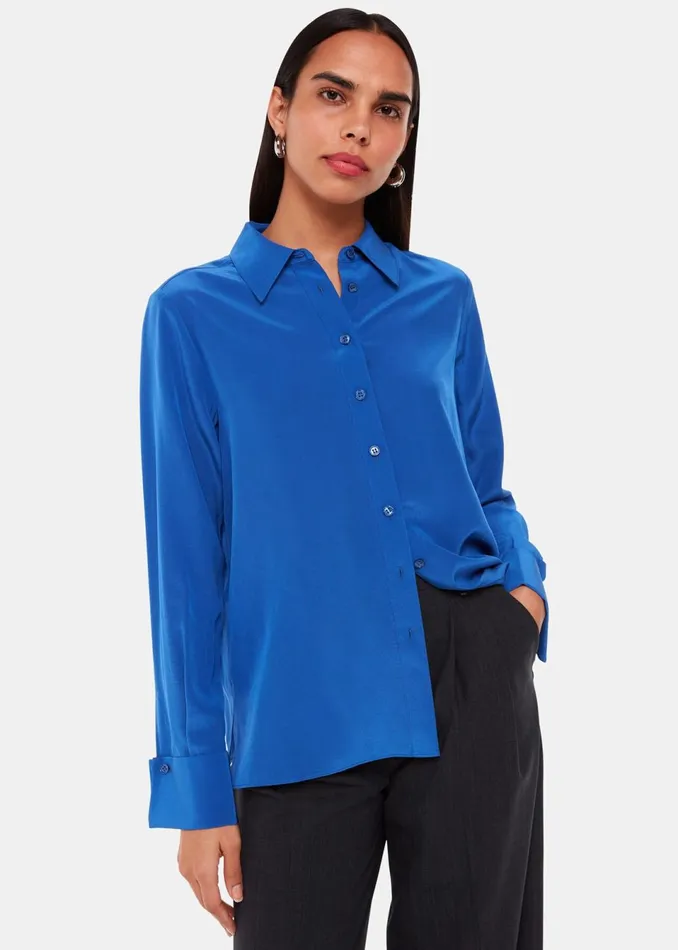 Women Tailoring Whistles Blue Ultimate Silk Shirt