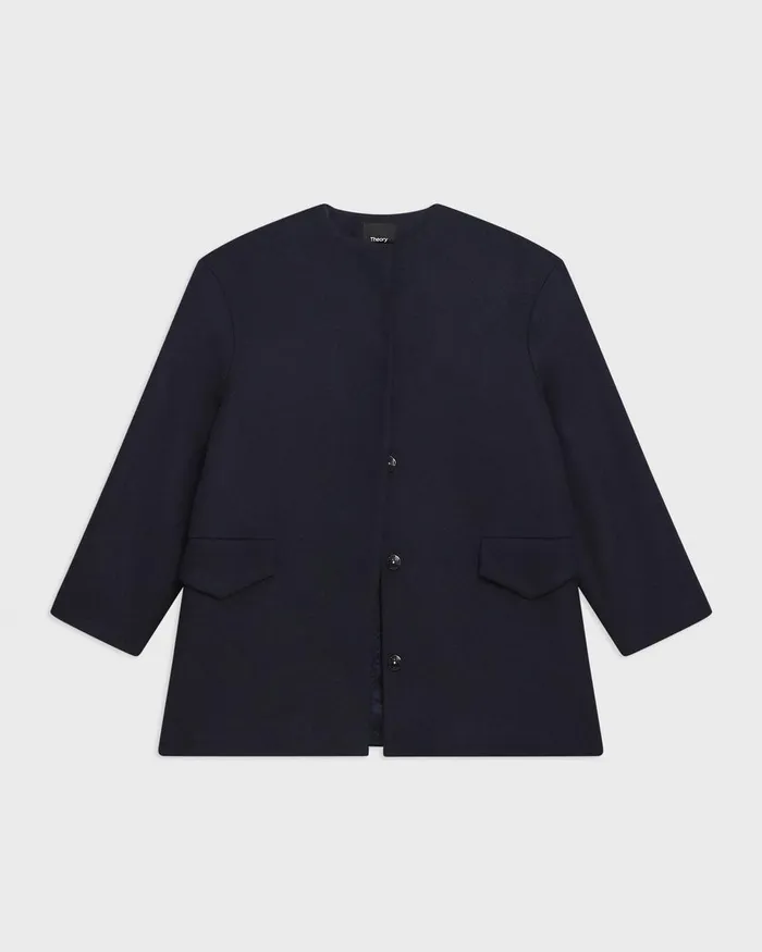 Women Theory Outerwear Cape Back Coat In Recycled WoolBlend Melton Baltic