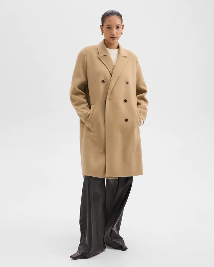 Women Theory Outerwear DoubleBreasted Coat In DoubleFace WoolCashmere New Camel