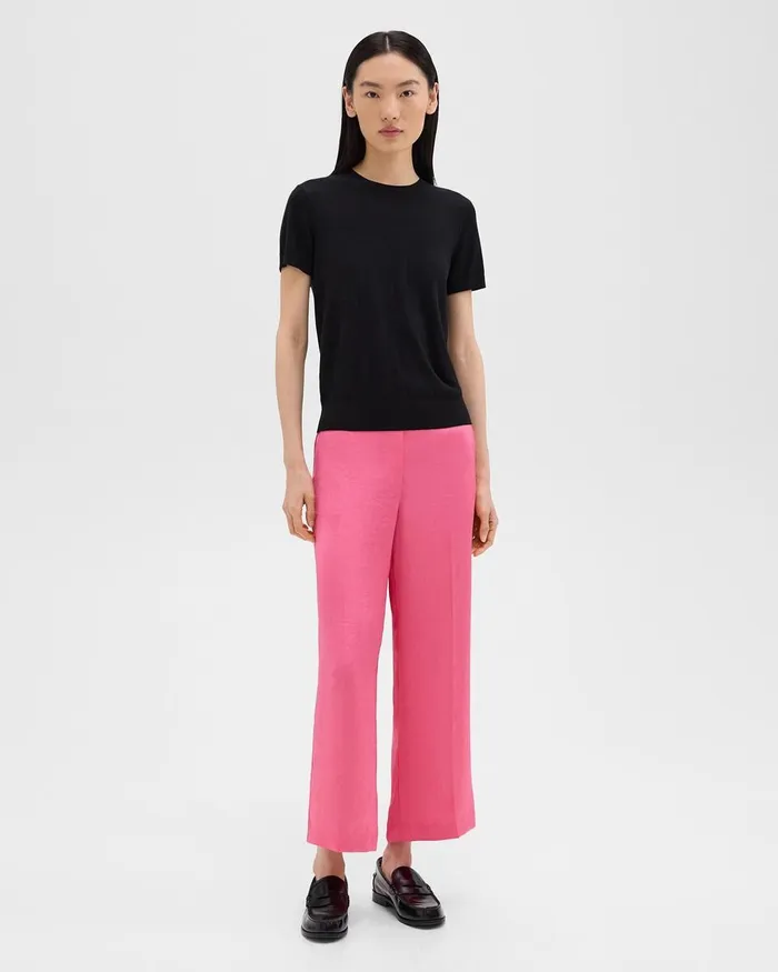 Women Theory Pants Wide Leg PullOn Pant In Crushed Satin Pink Azalea