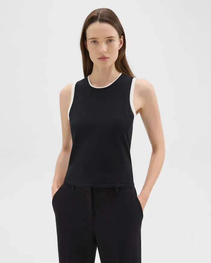 Women Theory Sweaters Cardigans Sleeveless Sweater In Regal Wool Blacknew Ivory Women Theory Sweaters Cardigans Sleeveless Sweater In Regal Wool Blacknew Ivory