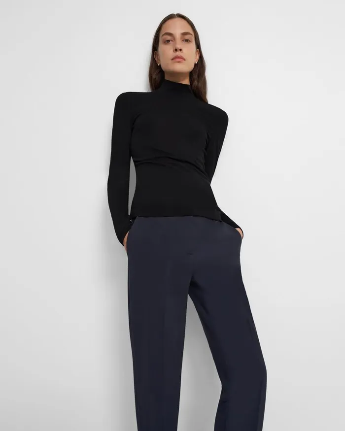 Women Theory TShirts Tank Tops Turtleneck Sweater In Ribbed Viscose Black