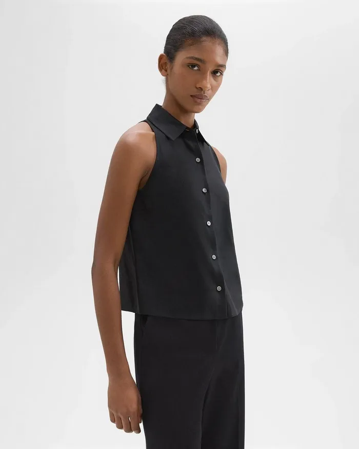 Women Theory Tops Halter Neck Shirt In LinenViscose Black