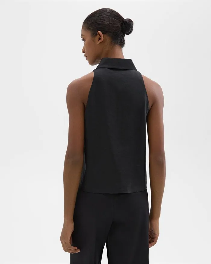 Women Theory Tops Halter Neck Shirt In LinenViscose Black