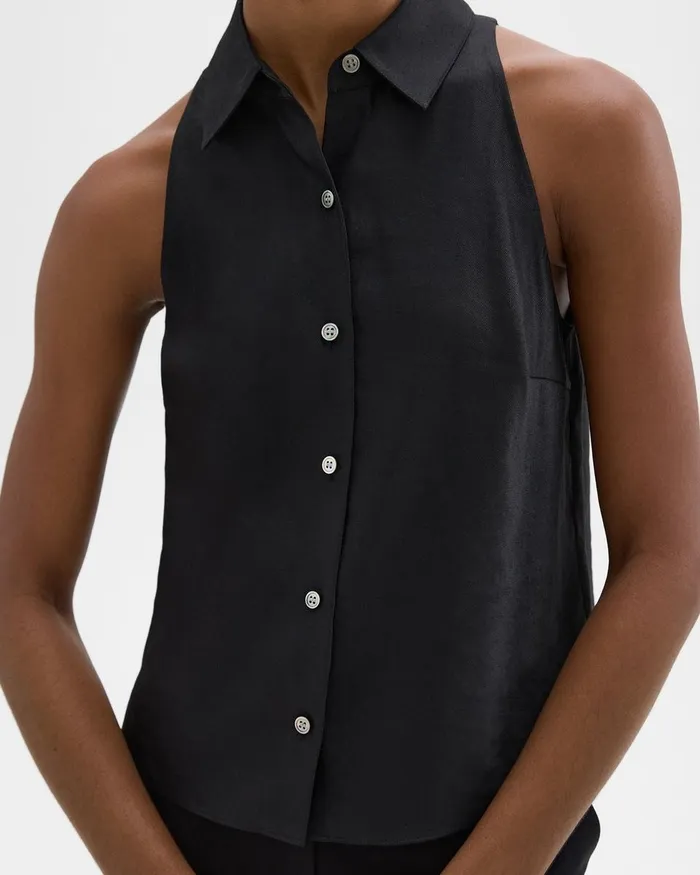 Women Theory Tops Halter Neck Shirt In LinenViscose Black