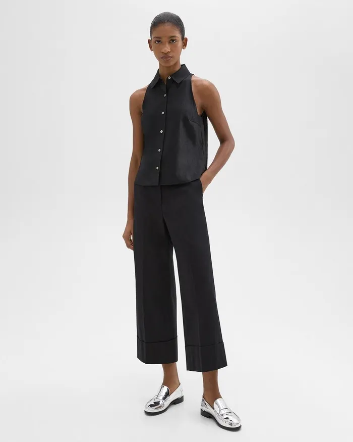 Women Theory Tops Halter Neck Shirt In LinenViscose Black