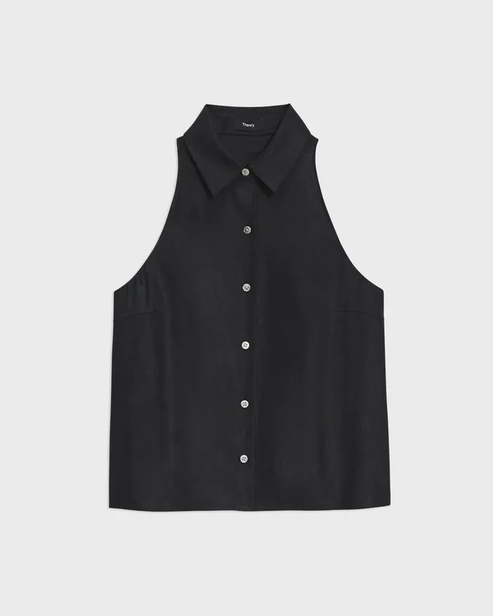 Women Theory Tops Halter Neck Shirt In LinenViscose Black