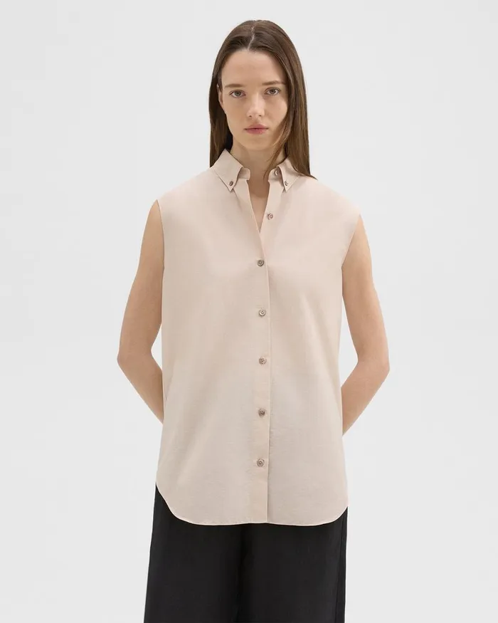 Women Theory Tops Sleeveless Shirt In CottonBlend Soft Gold