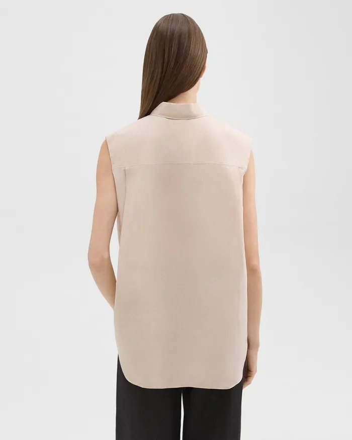 Women Theory Tops Sleeveless Shirt In CottonBlend Soft Gold
