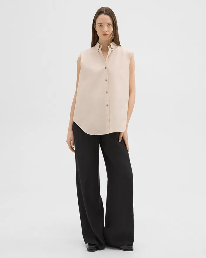 Women Theory Tops Sleeveless Shirt In CottonBlend Soft Gold