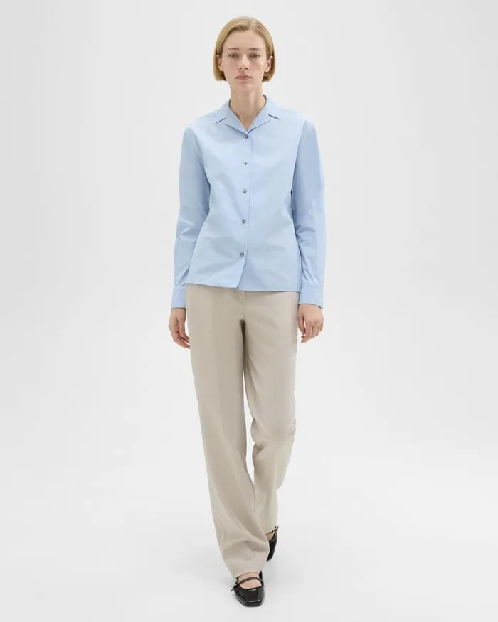 Women Theory Tops Striped CottonBlend Shirt Light Blue Multi