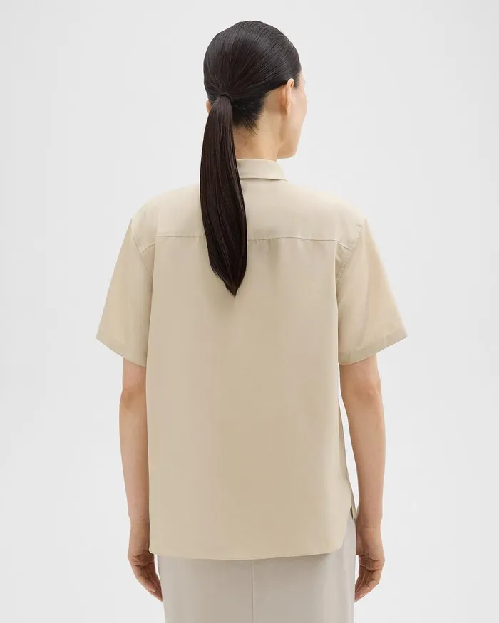 Women Theory Tops Tie Neck Silk Shirt Champagne