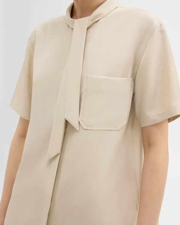 Women Theory Tops Tie Neck Silk Shirt Champagne