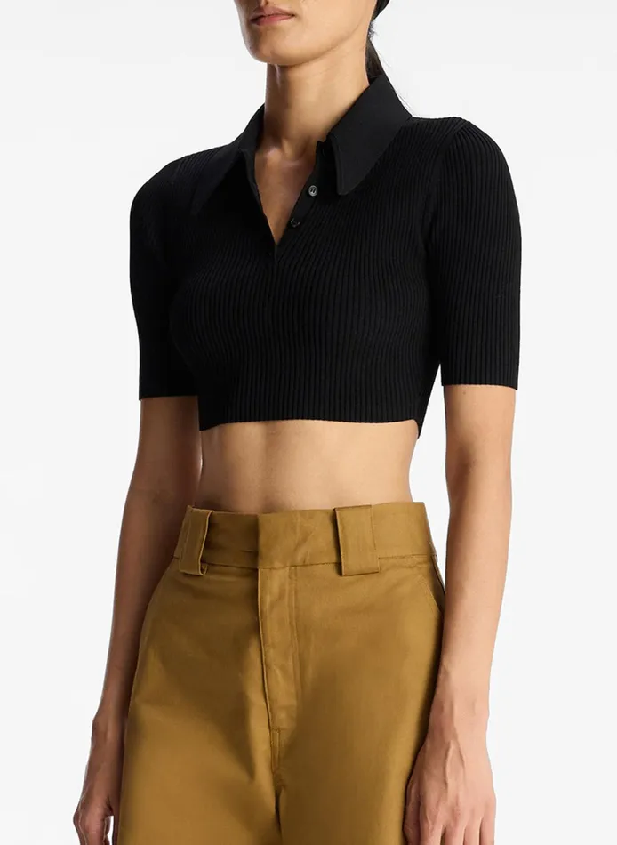 Women Tops ALC Cropped Atlas Rib Knit Top Black