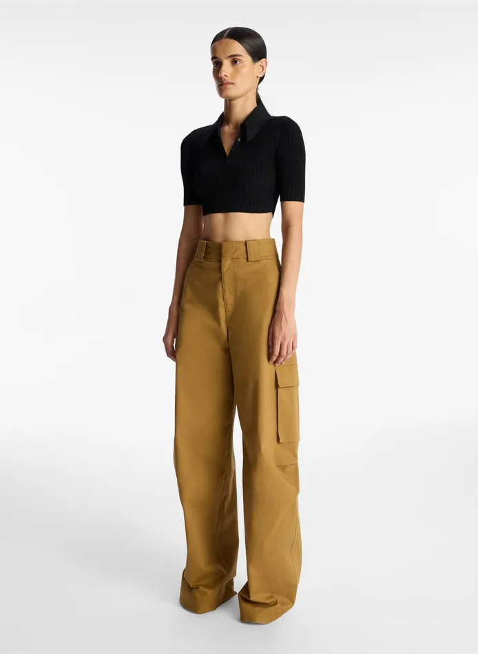 Women Tops ALC Cropped Atlas Rib Knit Top Black