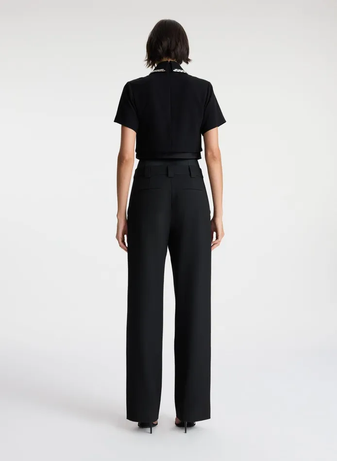 Women Tops ALC Lark Embellished Satin Contrast Top Black