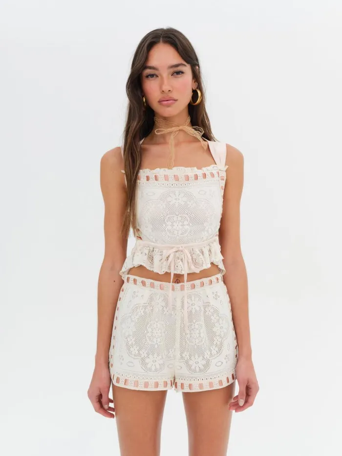 Women Tops For Love and Lemons Charlotte Lace Top Beige Women Tops For Love and Lemons Charlotte Lace Top Beige
