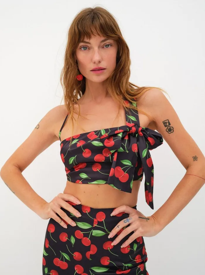 Women Tops For Love and Lemons Ophelia Crop Top Black