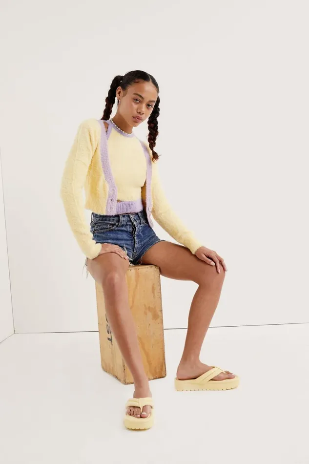 Women Tops For Love and Lemons Sheila Cropped Cardigan Yellow
