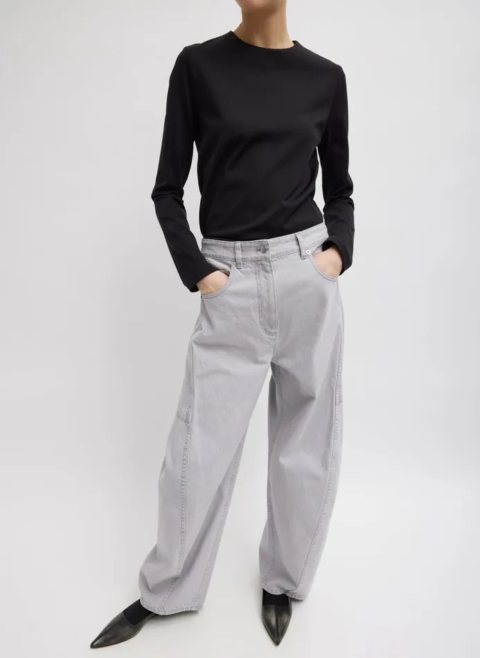 Women Tops Tibi Compact Ultra Stretch Knit Long Sleeve Slim Top Black
