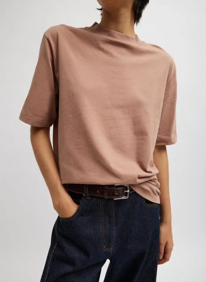 Women Tops Tibi Mock Neck Unisex TShirt Butterscotch