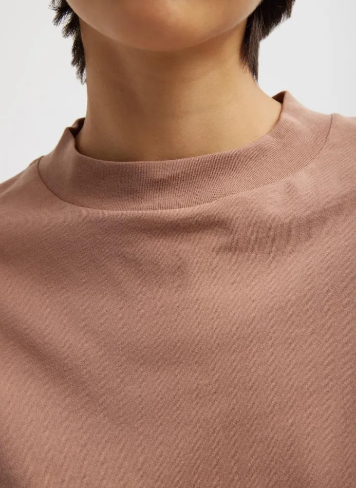 Women Tops Tibi Mock Neck Unisex TShirt Butterscotch